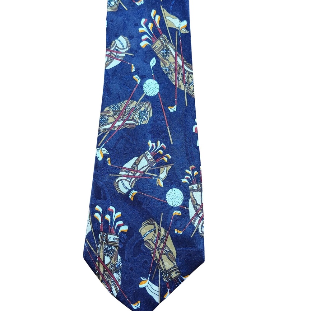 Renaissance Mens‎ Navy Blue Golf Novelty Print Handmade Necktie preppy sports